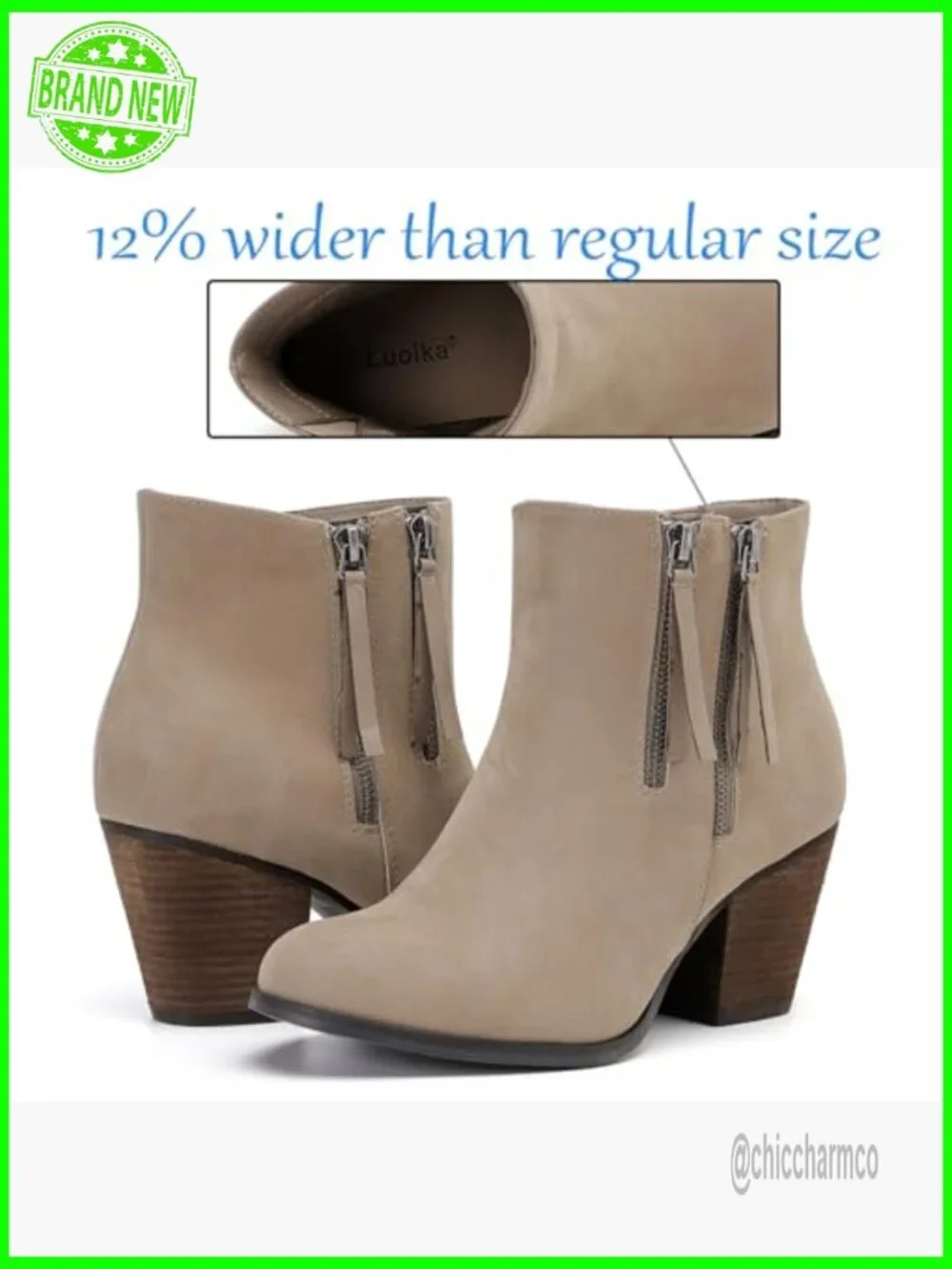 Wide Width Chunky Heel Ankle Booties Side Zip